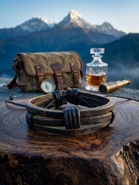 Hand Crafted Black Layered Leather Bracelet